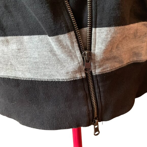 CONVERSE - Stripes Black grey  long sleeve mock neck Zip-up top pockets - medium - Picture 9 of 12